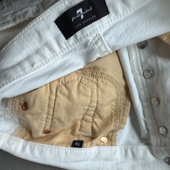 7 for All Mankind Denim High Waist Cropped Straight Leg Jeans Women's 28 White - Picture 9 of 15